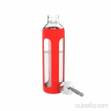 Glass Water Bottle- 20 Ounce BPA Free Bottle with Protective Silicone Sleeve, Leak Proof Lid and Carrying Loop by Classic Cuisine (Red) 568326420